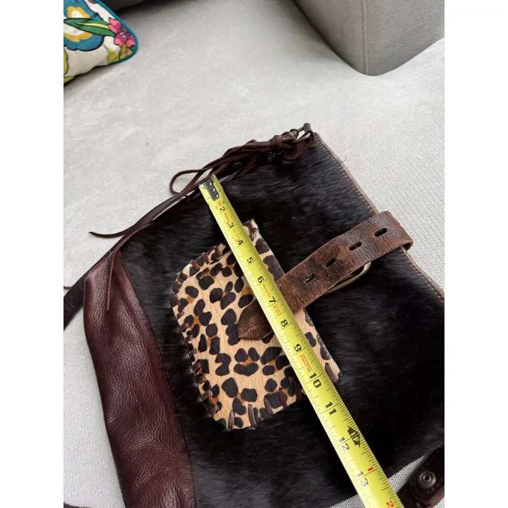 Two Bar West Leopard Cheetah Print Leather Purse Bag Tote Buckle Texas McFadin
